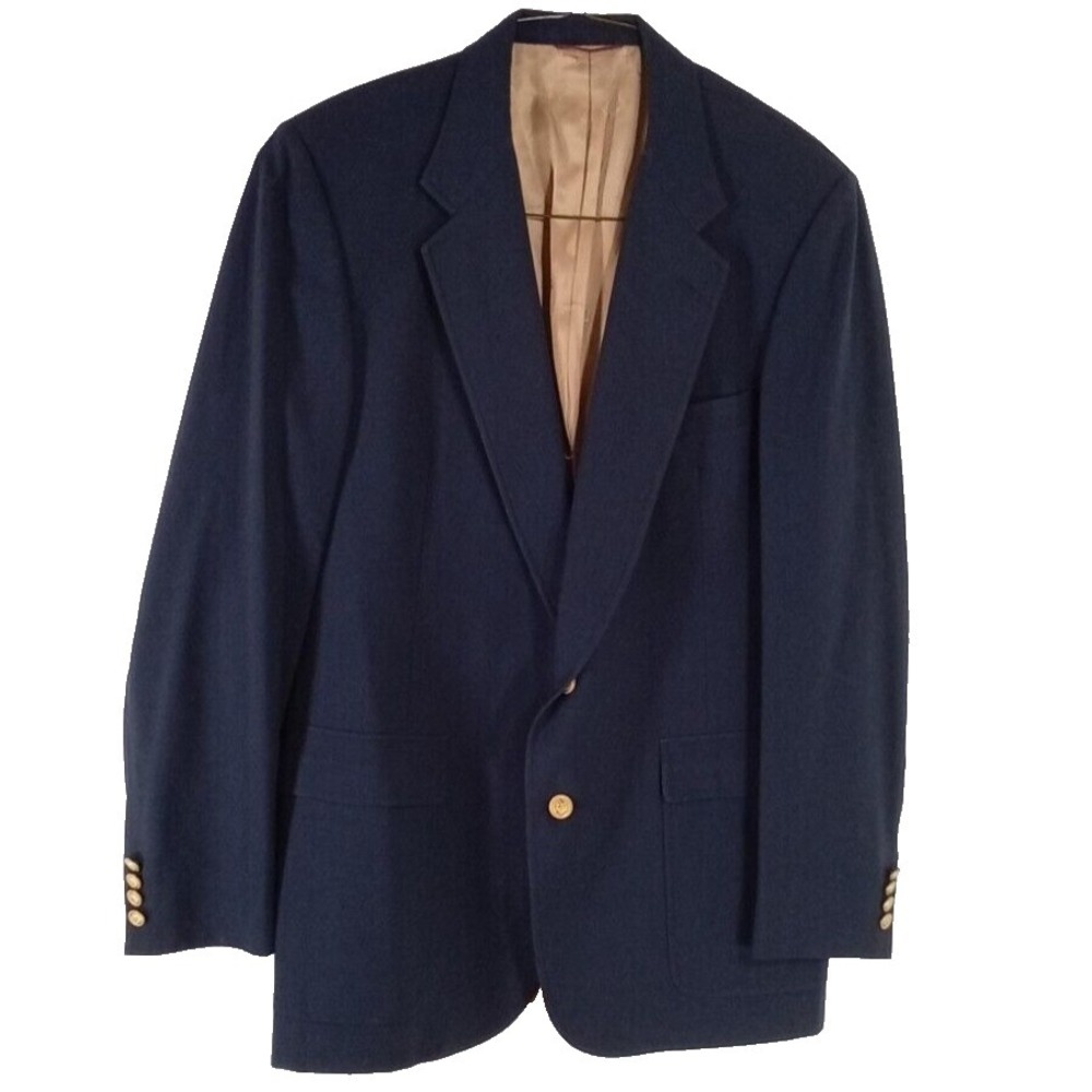 Hart Schaffner Marx Blazer Navy Gold Anchor Button Pockets CHECK MEASUREMENTS